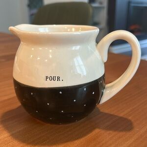 Rae Dunn POUR Black & Cream Polka Dot Creamer. Rare.